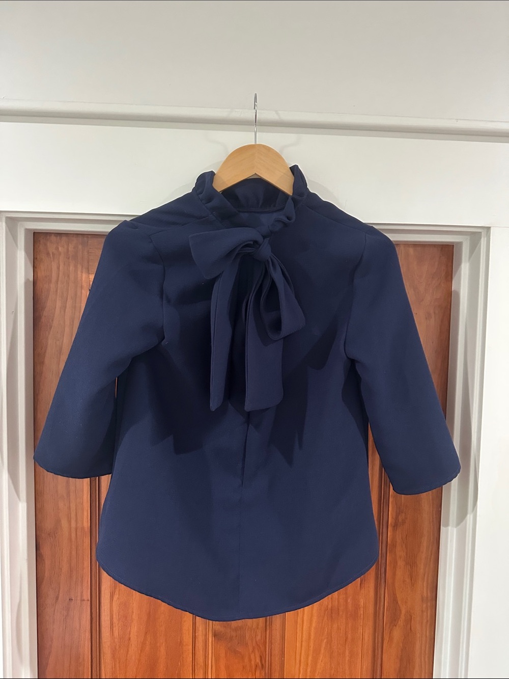 Pomander Place Navy Ruffled Neck Blouse - Picture 3 of 3